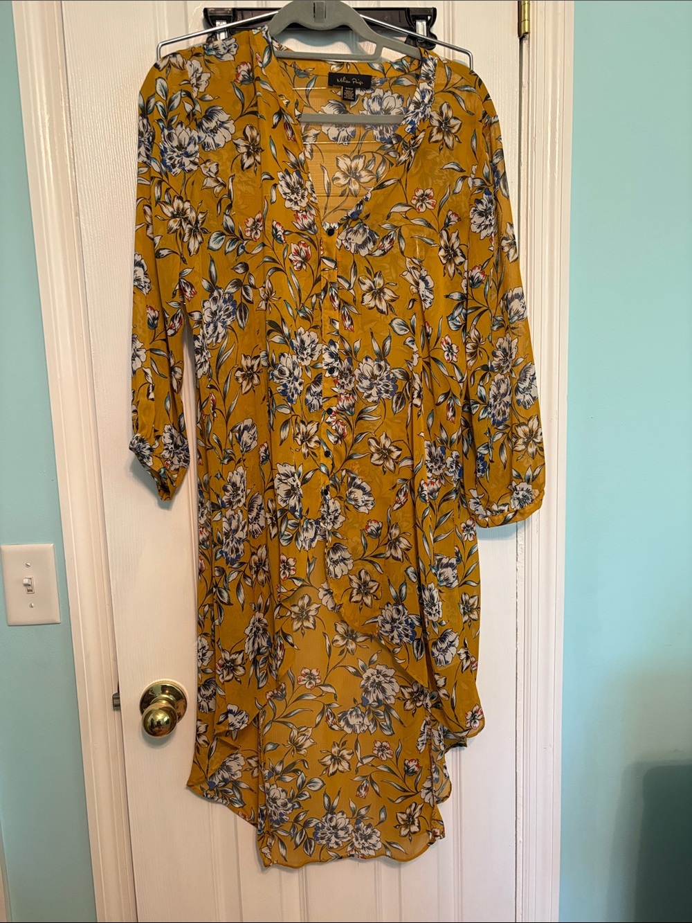 Melissa Paige Mustard Floral High-Low V-Neck Dress